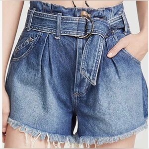 WE THE FREE See You Sometime Cut Offs Pleated paperbag D-ring belt Raw hem Sz M